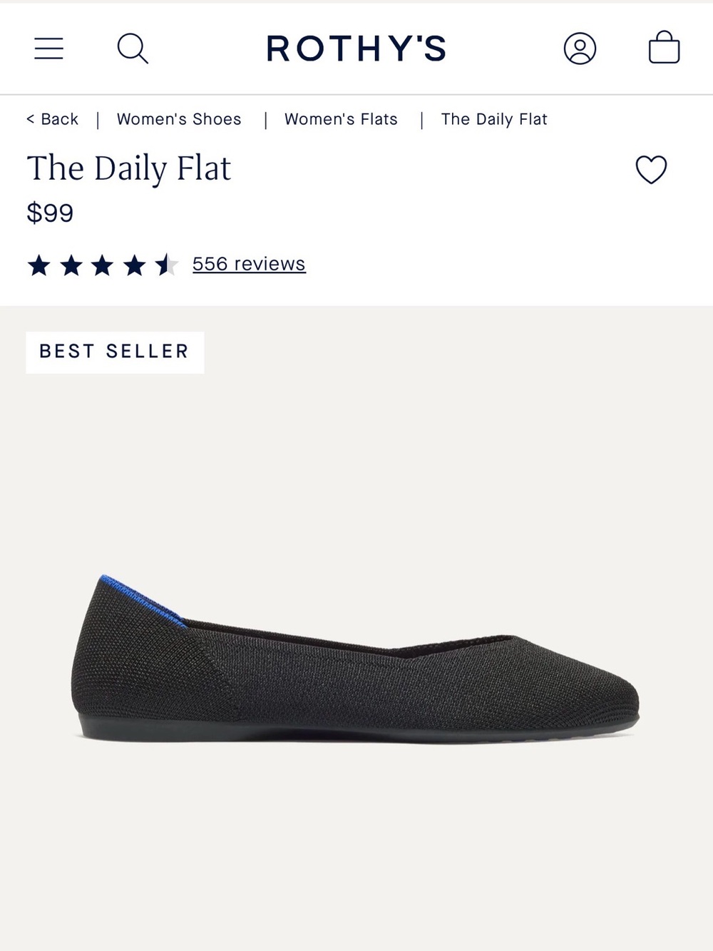 Rothy's The Daily Flat — Black Women's Slip-On size 9 $99 retail NEW